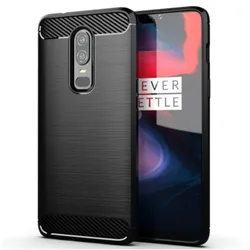 Durable Carbon Fiber Shockproof Silicone Case - Full Protective Bumper Back Cover for Oneplus 6 (Black)