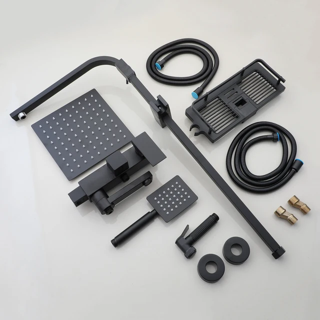 ก๊อกน้ำฝักบัว KEMAIDI สีดำ แบบ 4 ทาง ระบบฝักบัวแบบเรนชาวเวอร์ ผสมน้ำร้อนน้ำเย็น พร้อมหัวฉีดชำระและชั้นวางของในห้องน้ำ 5