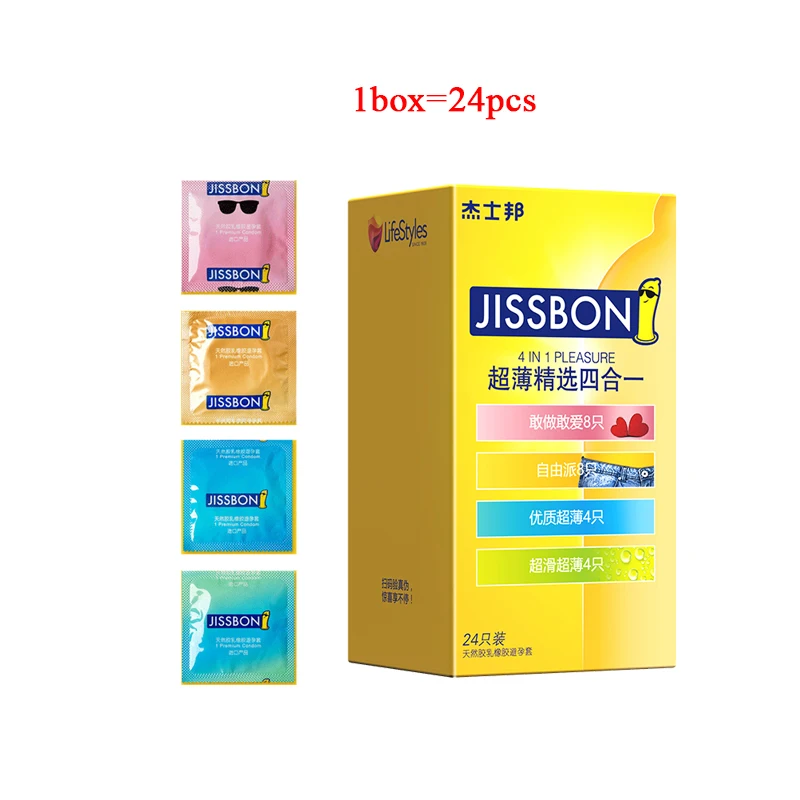Jissbon Ultra Thin Condom 4 Types Mixed Thailand Natural Rubber Latex Penis Sleeve Sex For Men 24/48/72/96 Pcs