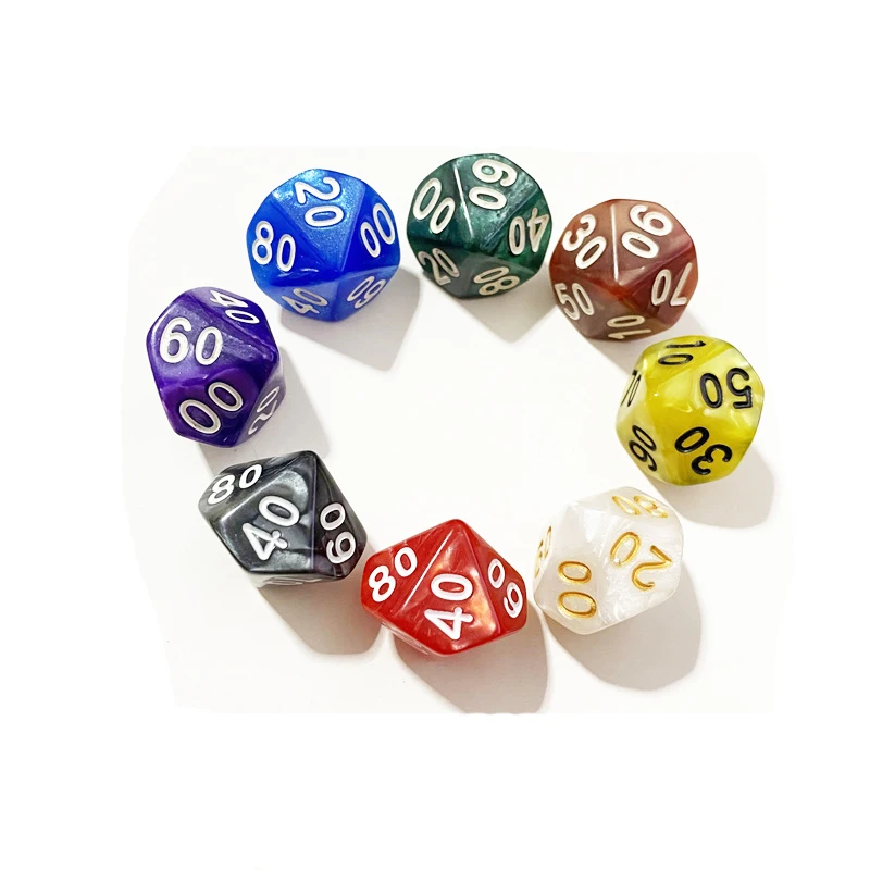 

8 Pcs 10-sides D10 00 10 20 30 40 50 60 70 80 90 Ten Sided Pearl Gemmed Dice For Funny RPG Table Board Gambling Games Dices