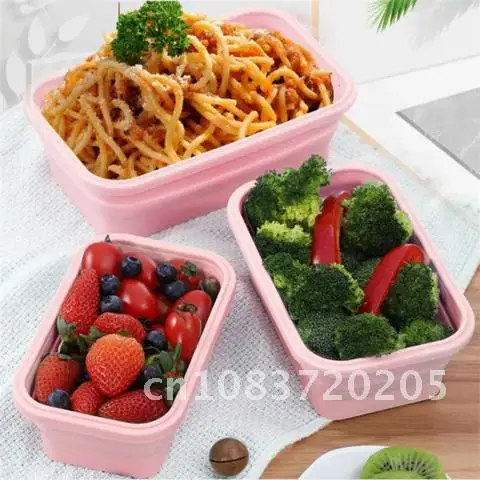 

Collapsible Silicone Food Container Portable Bento Lunch Box Microware Home Outdoor Kitchen Tools Storage Containers Box