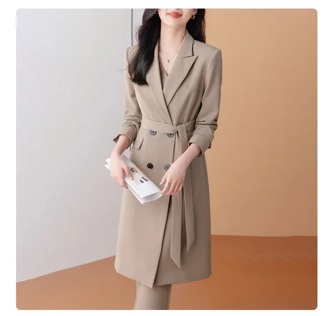 Tesco Senior Women's Suit Sets  Formal Ladies Long Blazer Temperament Business Suits Work Wear Office Uniform Pants Jacket Sets