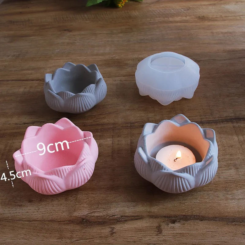 Lotus Silicone Candle Holder Mold DIY Gypsum Concrete Candlestick Storage Box Mould Succulent Flower Pot Home Decor
