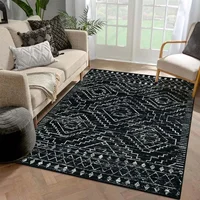 Bohemian Carpet for Living Room, Soft, Short, Plush, Non-slip, Area Rugs, Machine Washable, Black, Retro Ethnic, Bedroom, Home 2