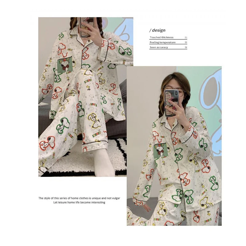 

Пижама Snoopy в стиле аниме, милые весенне-осенние штаны с длинным рукавом, домашний костюм для милых девушек, модный Свободный Повседневный комплект, праздничные подарки, Новинка