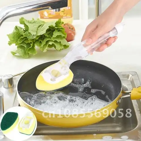 

Substitute Scrubbing Pad Sponge Brush with Replenishable Liquid Handle Cleaning Brush Home Dishwashing Tool