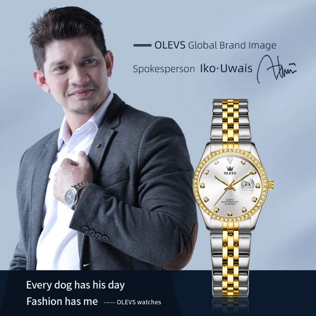OLEVS 3629 Fashion Quartz Watch Gift Round-dial Stainless Steel Watchband Wristwatch Calendar Luminous 2