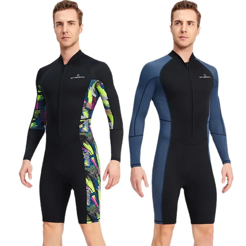 Men 1.5MM Diving Wetsuit One-piece Long-sleeve Sunscreen Wetsuit Snorkeling Surfing Warm Swimming Suit Diving Suits
