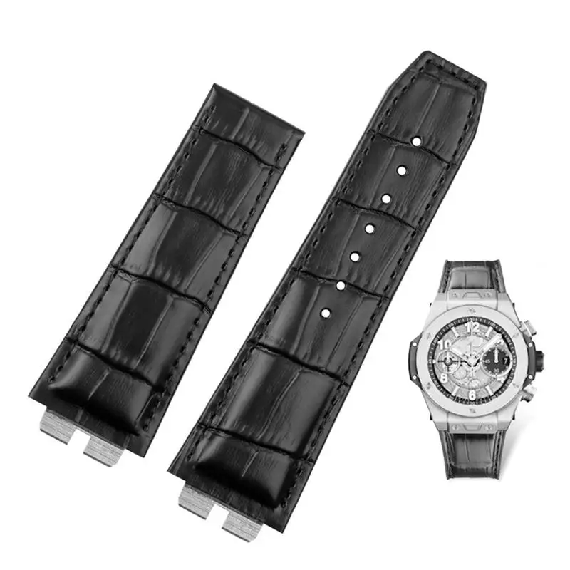 

PCAVO Custom Crocodile Grain Genuine Leather Watch Band For Hublot Ubom Big Bang 411 Quick Release Watch Strap 27-19mm