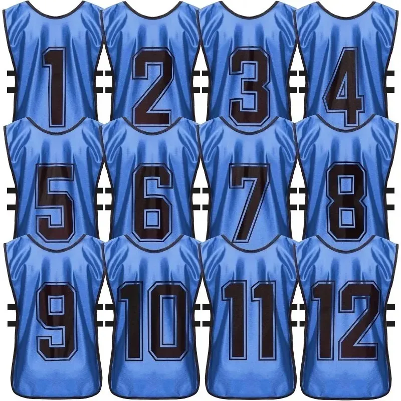 

12pcs Numbered Sports Pinnies for Soccer and Basketball Scrimmages - Set of 12 Practice Vests for Adults