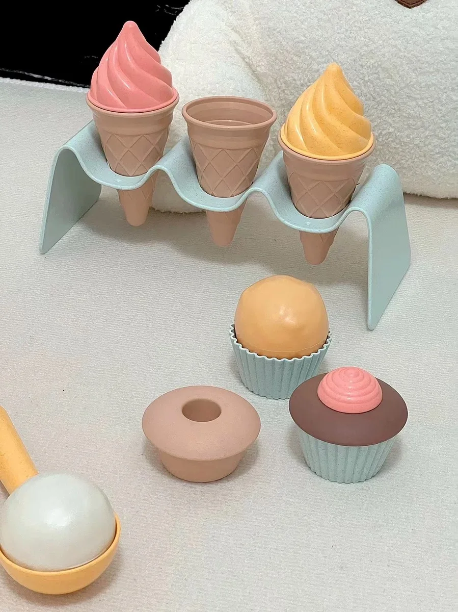 Children Beach toys play sand wheat straw material ice cream toys digging sand tools environmental Nordic wind outdoor