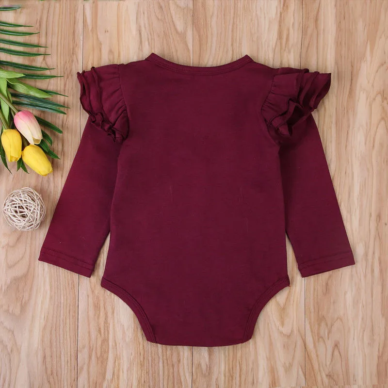 0-24months Baby Girl Long Sleeve Romper Ruffled Casual Bodysuit For Infant Girls Summer Solid White Black Gray Pink Playsuit 6
