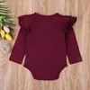 0-24months Baby Girl Long Sleeve Romper Ruffled Casual Bodysuit For Infant Girls Summer Solid White Black Gray Pink Playsuit 6