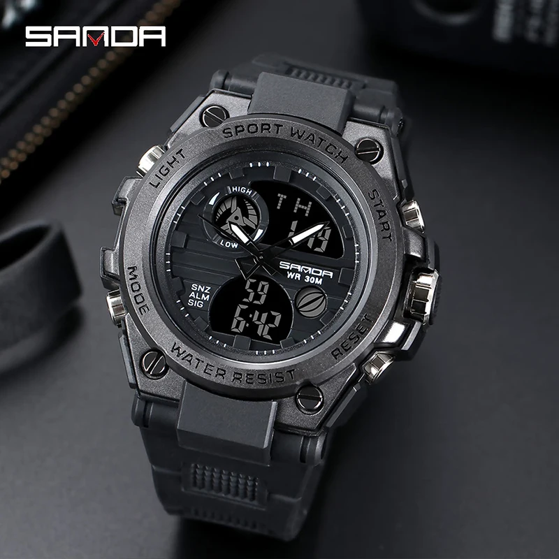Sanda Top Luxury Military Men Watches Dual-Movement Electronic Wristwatch Fashion Multifuncional Digital Waterproof Sport Watch