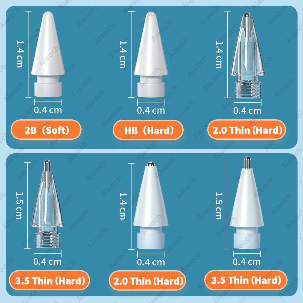 Apple Pencil Nib Replacement Tips - Metal  POM Wear-Resistant 2B Soft  HB Hard