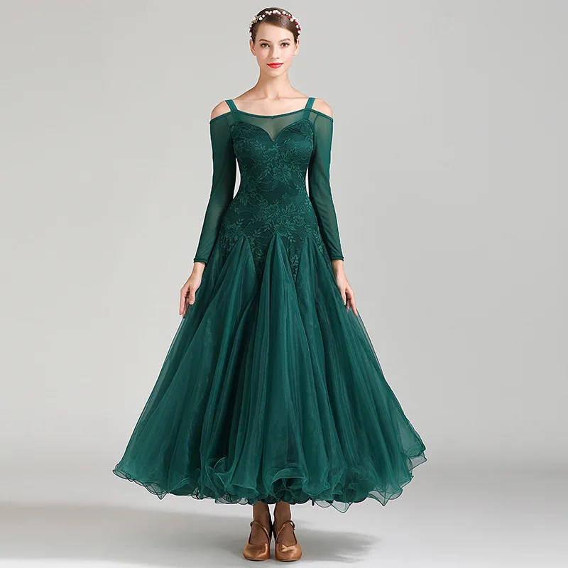 Ladies Latin Ballroom Modern Tango Waltz Dance Dress Long Standard Dress #1875 competition dresses