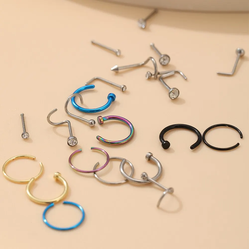 Suit Fake Nose Ring Earrings Fashion Punk Non-nose-piercing Septum Women Jewelry 22 Pcs nose rings,piercing jewelry,nose studs,body piercing earrings,ear piercing jewelry,metal jewelry,body piercing jewelry,body jewelry