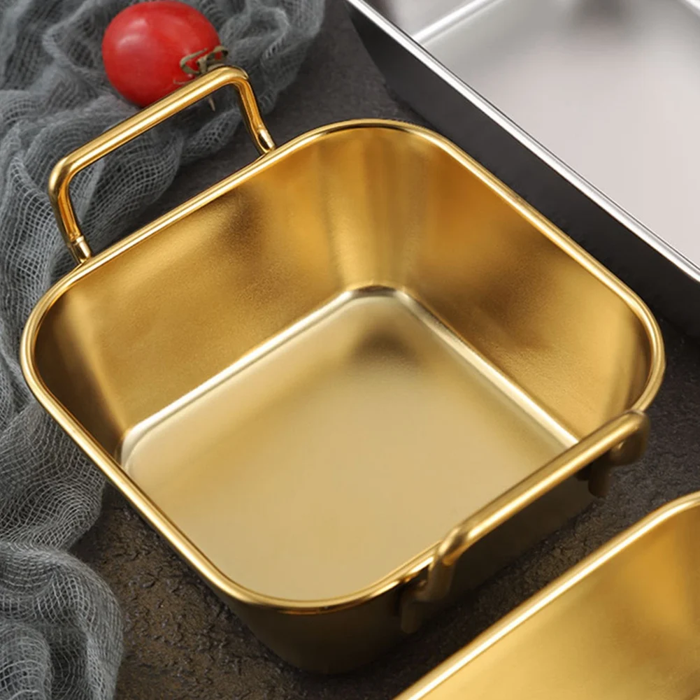 Stainless Steel Food Storage Tray Double Ears Fried Chicken Square Plate Snack Fruit Plate Food Display Kitchen Tools, A