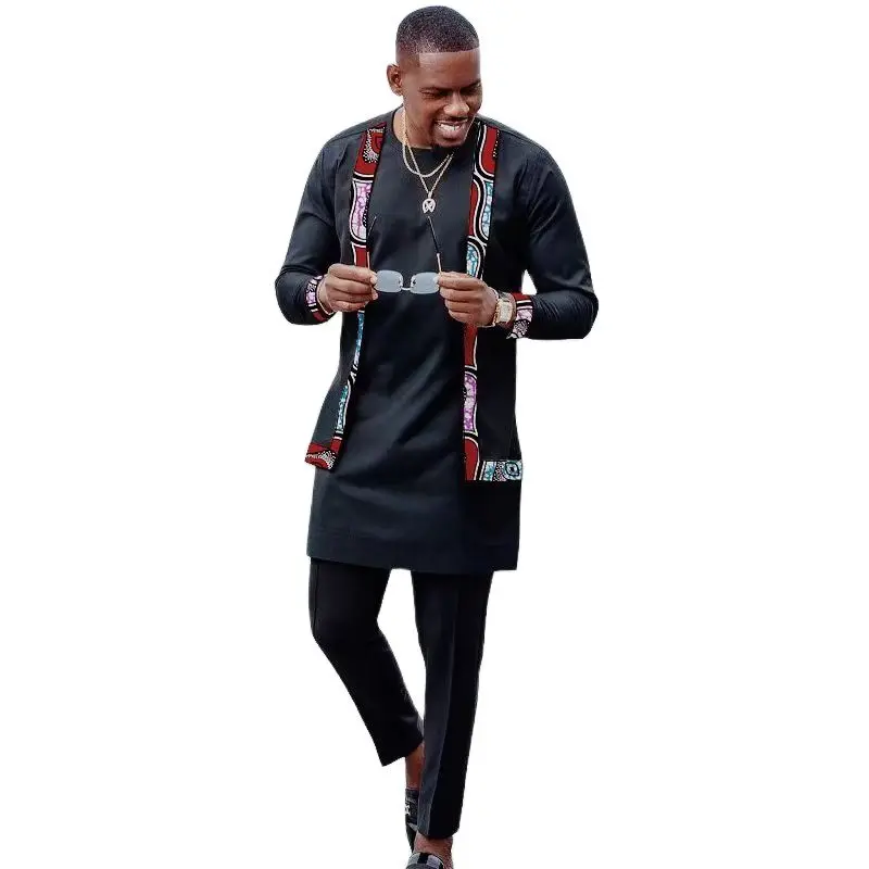 Modern Design African Traditional Garments Men's Sets Nigrian Fashion Fake Two Pieces Tops With Pants Wedding Groom Suits