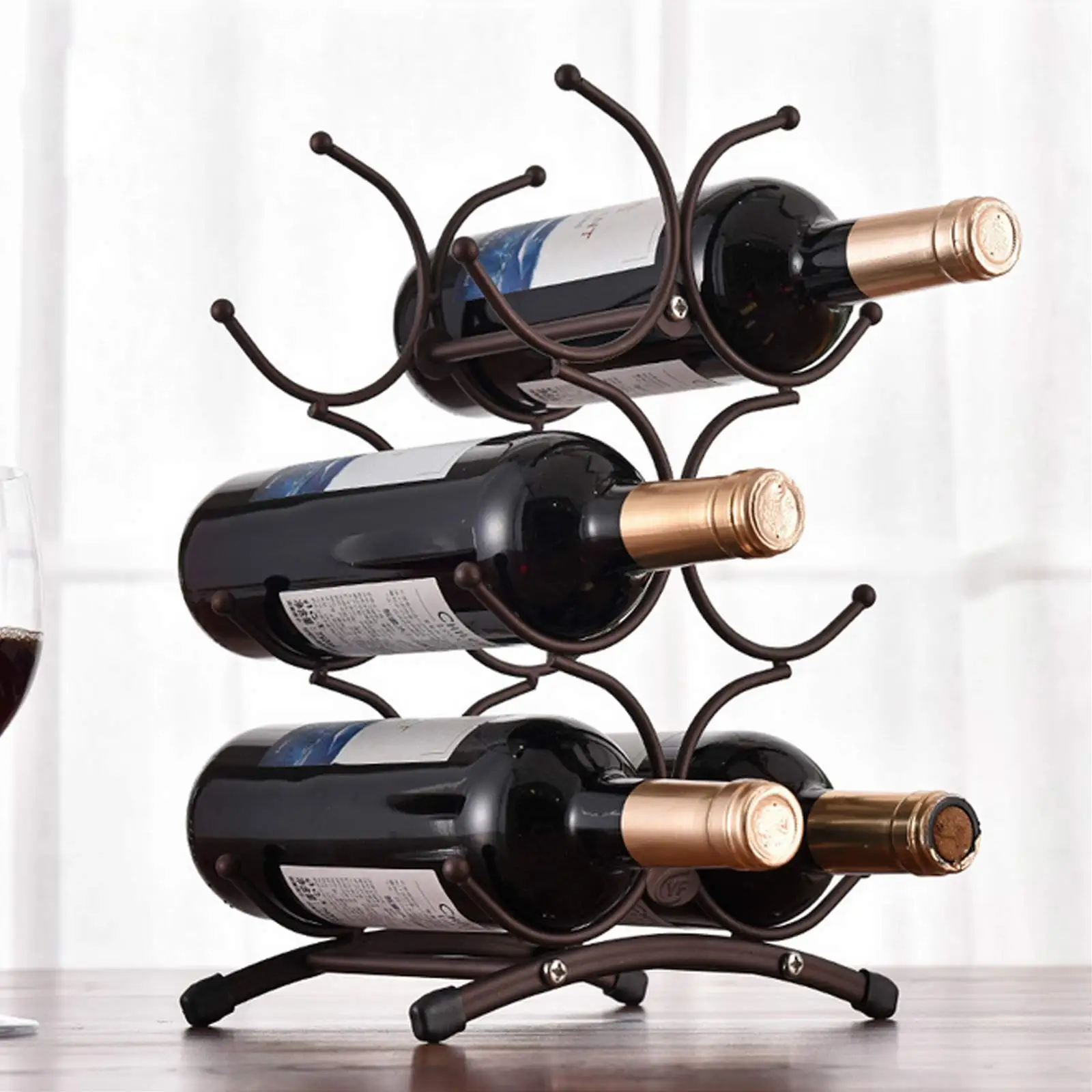 Modern Metal Portable Wine Rack Wine Bottle Storage Storage Stand Tripod Tabletop Rack 6 Bottle Holder Display