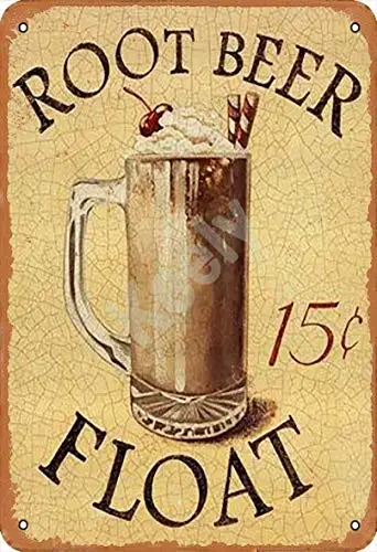 Keely Root Beer Float Metal Vintage Tin Sign Wall Decoration 12x8 inches for Cafe Coffee Bars Restaurants Pubs Man Cave Decorati