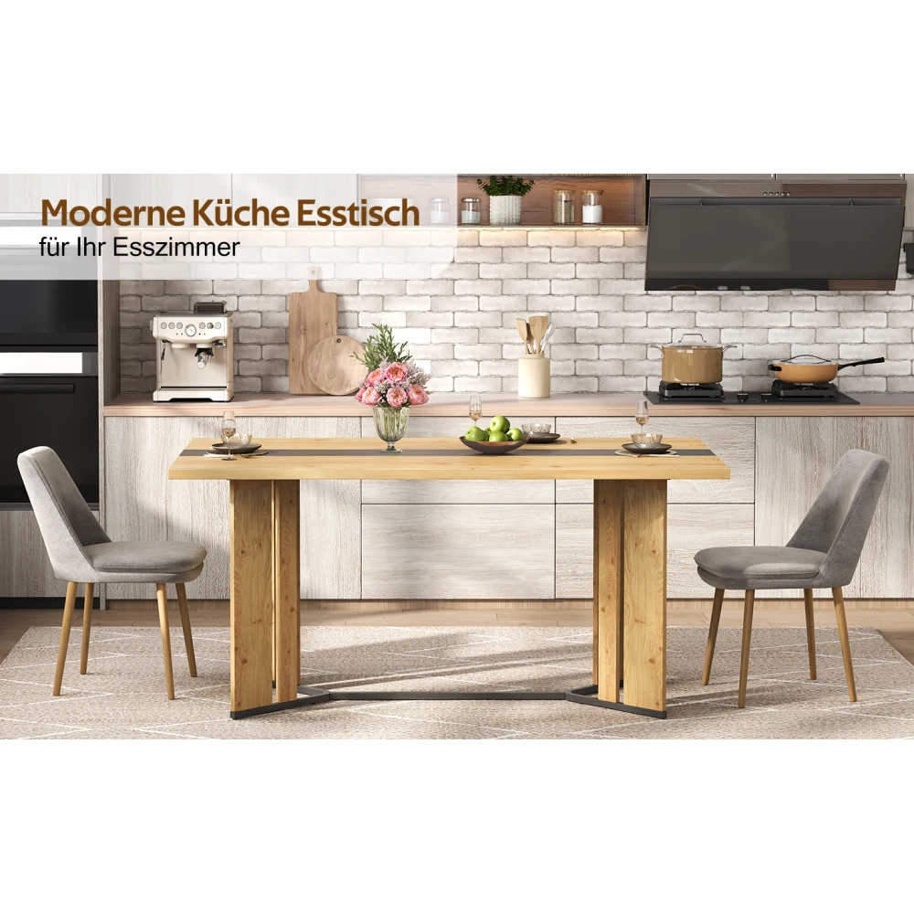 Moderner Esstisch, 2,5 cm dicke Tischplatte, goldfarbene Metallbeine mit verstellbaren Schiebern, für Wohnzimmer und Esszimmer – Detail 23