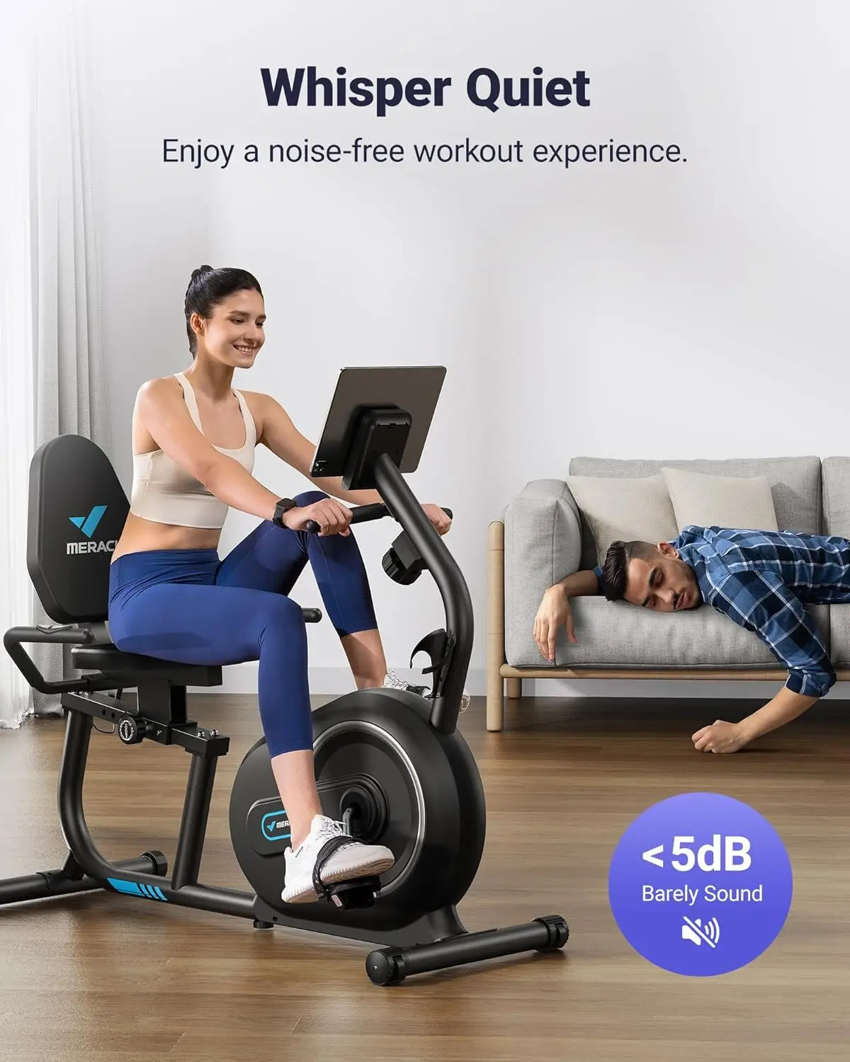 Recumbent Exercise Bike for Home with Smart Bluetooth and Exclusive App Connectivity, LCD, Heart Rate Handle, Magnetic