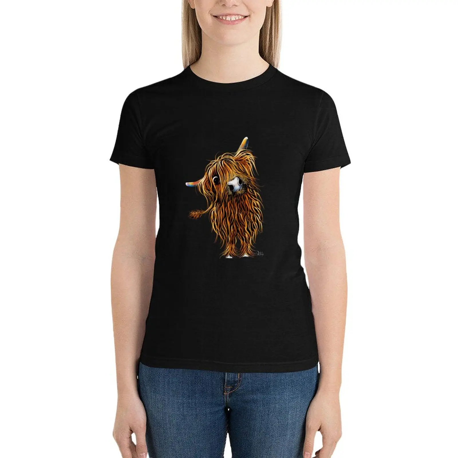

HiGHLaND CoW PRiNT SCoTTiSH ' CoooWeee ' BY SHiRLeY MacARTHuR T-Shirt cute tops oversized new edition t shirts for Women