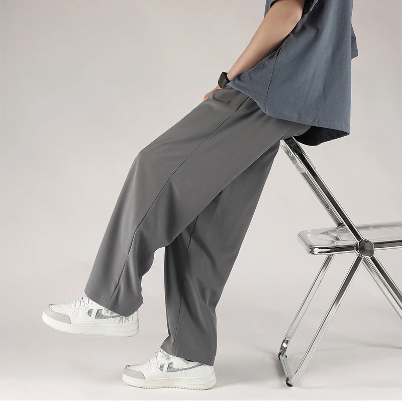 

Men Wide Leg Pants 2022 New Casual Light Weight Joggers Trousers Streetwear Cold Feeling Comfortable Home Pants Men Summer
