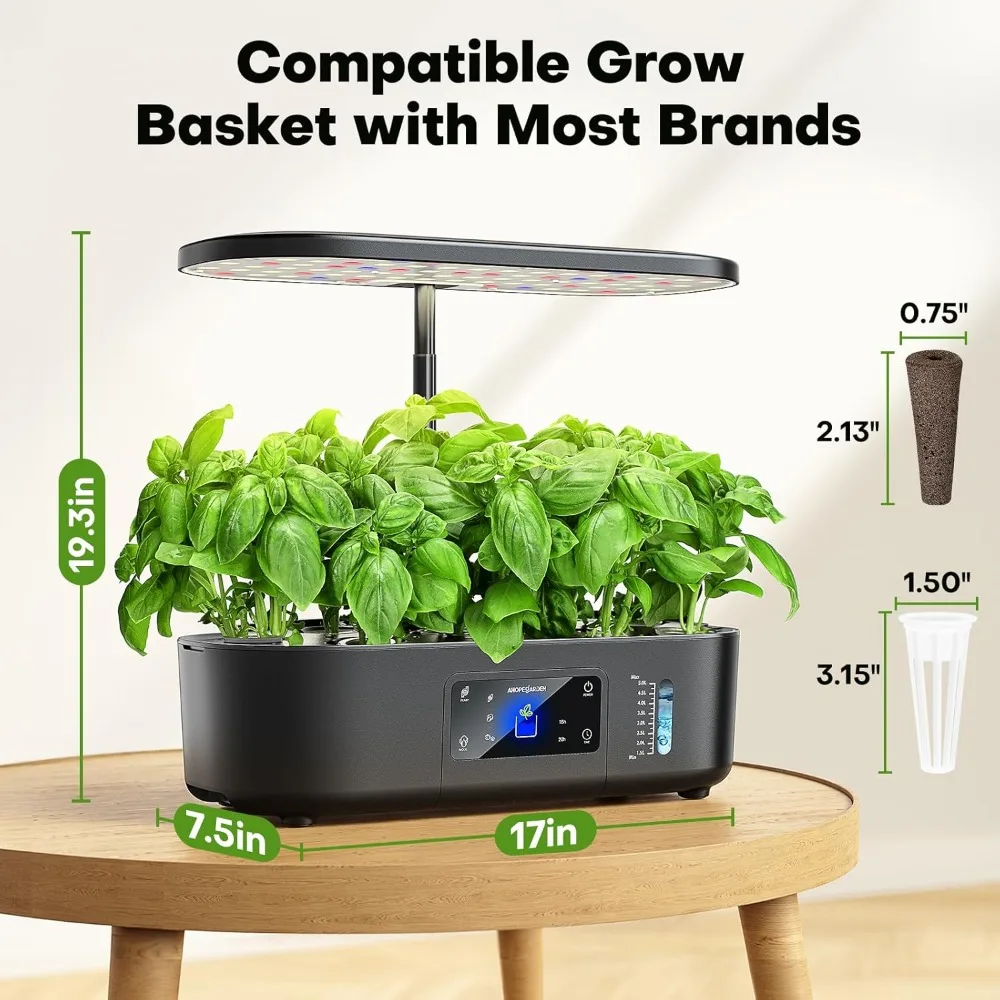 Hydroponics Growing System with 12 Pods, Adjustable Height 17"