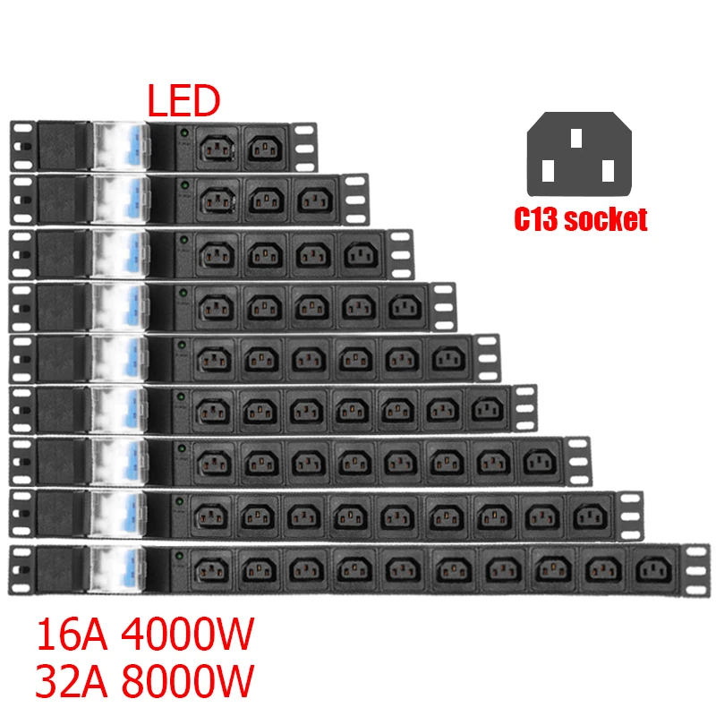 

Network Rack PDU Power Strip 16A/4000W 32A/8000W High-power Socket 2-10 Ways IEC C13 Socket Wiring Board Without Wires