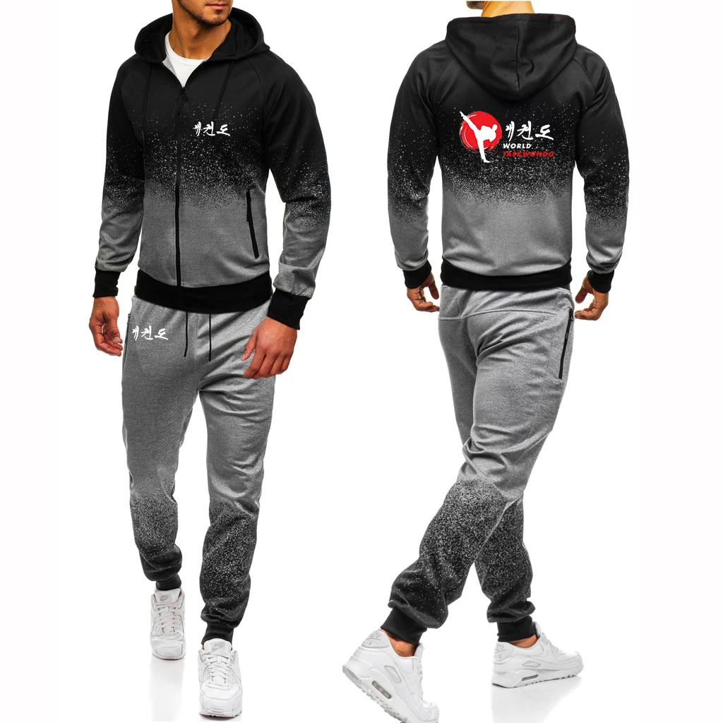 WTF World Taekwondo Federation 2024 New Style Men's Spring Autumn Harajuku Sports Hoodie Comfort Gradient Color Sweatpant Suits 2