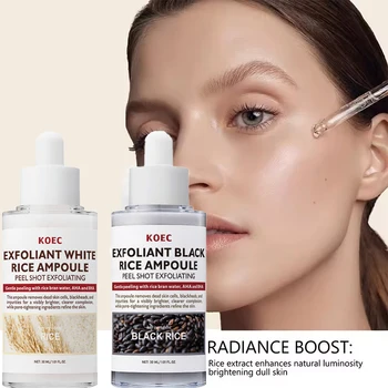 sérum soins de la peau 30ml coréen blanc et noir riz exfoliant hydratant Essence éclaircissant enlever la peau morte et vos points noirs