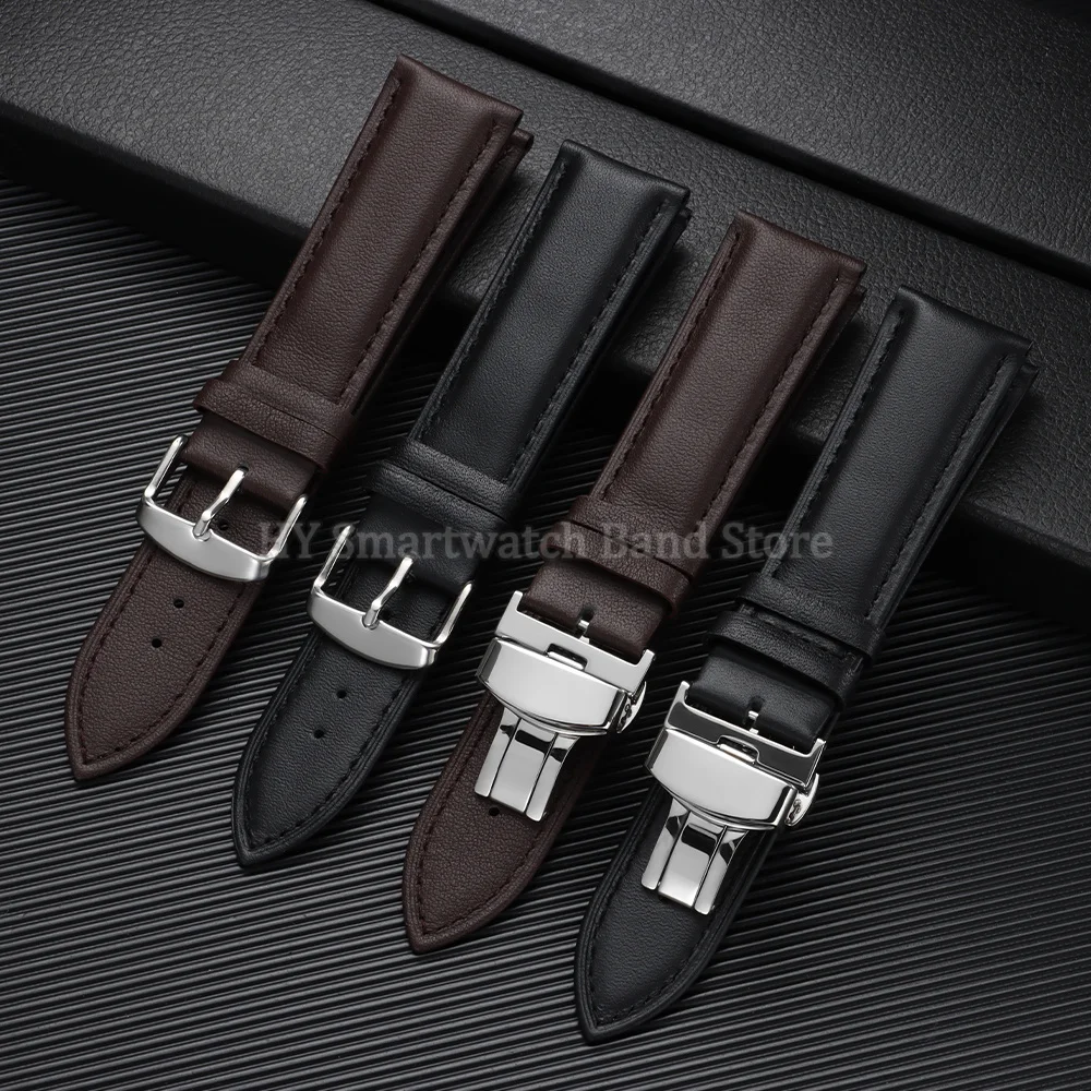Cowhide Leather Watch Strap with Butterfly Clasp - Universal Fit