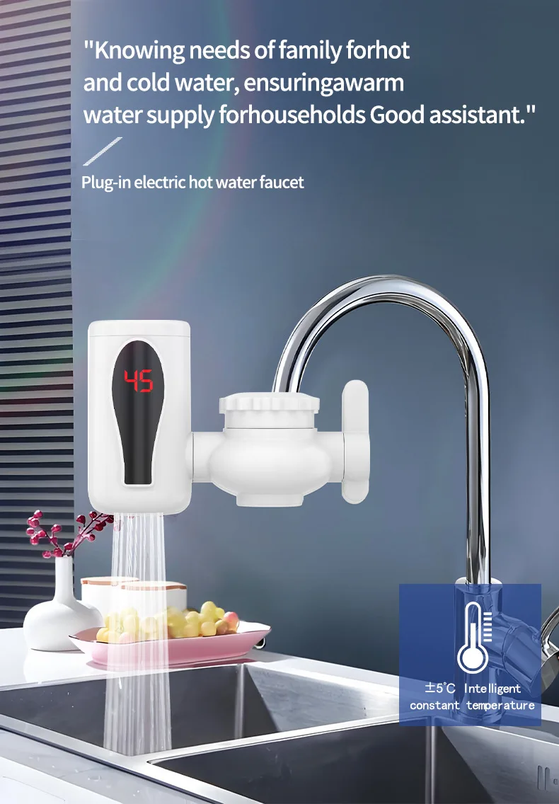 Instant Electric Hot Water Faucet with Digital Display, Rapid Heating Tap for Ki