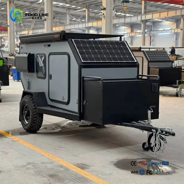 แผงตัวถังรถพ่วงแคปซูลน้ำหนักเบาแบบกำหนดเองสำหรับการตั้งแคมป์ รถพ่วงแคมป์ปิ้ง 64 นิ้ว 1