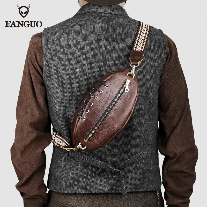 

Handmade Men's Chest Bag Genuine Leather Crossbody Shoulder Bag Unique Rugby Style Male Messenger Bags For Travel