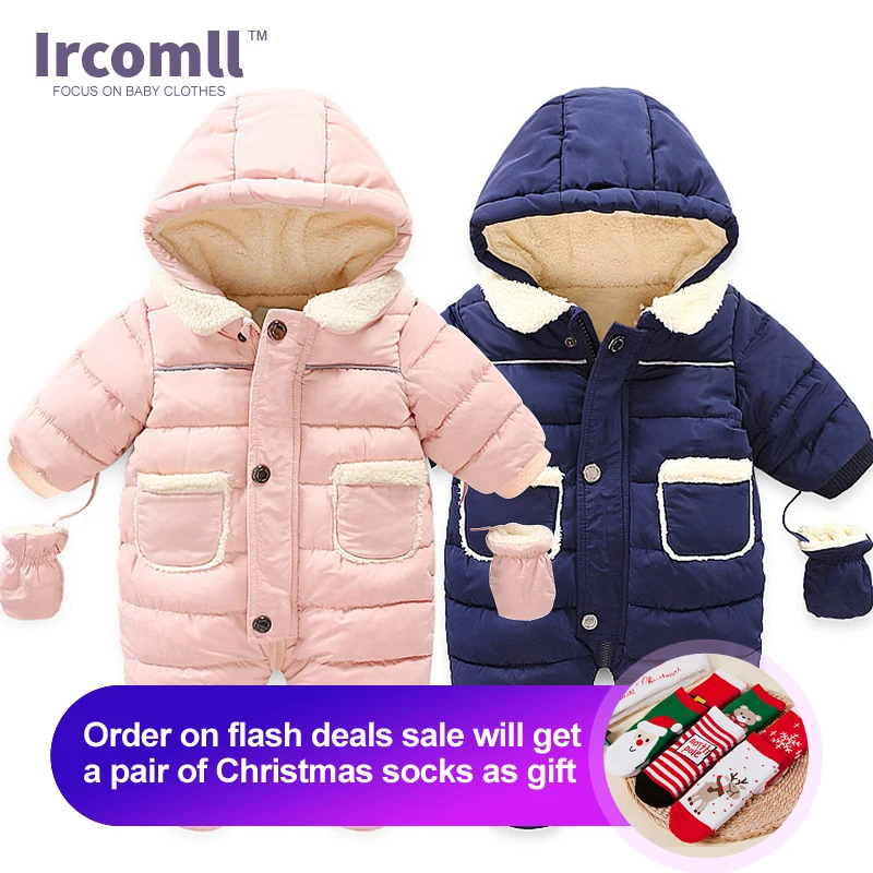 

Ircomll Winter Infant Baby Girl Boy Romper Autumn Jumpsuit Hooded Inside Fleece Toddle Winter Autumn Overalls Children Outerwear