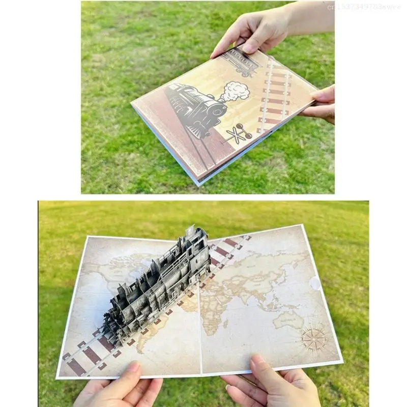 Handmade 3D Steam Train Popup Greeting Card for Special Occasion Birthday Card F0T6