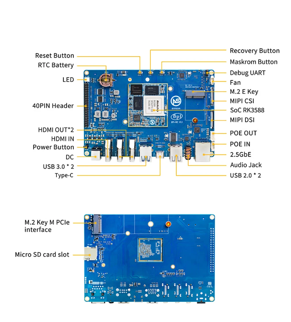 Banana Pi BPI-W3 Single Board Computer Rockchip RK3588 Quad ARM 2.5Gbps Ethernet