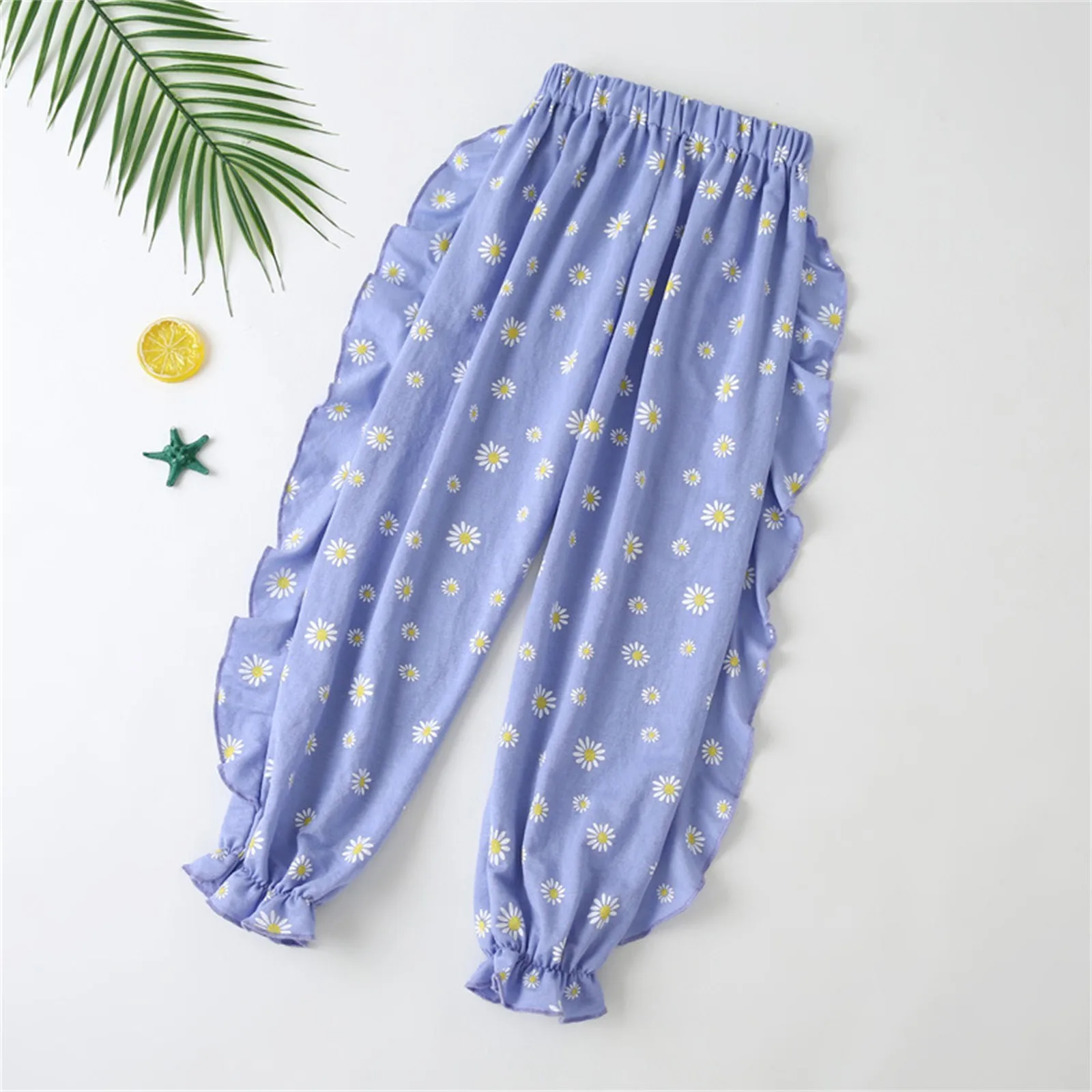 

2023 Children Anti-mosquito Pants Summer Girls Pants Bloomers Thin Breathable Baby Floral Pants Elastic Waist Children's Pants