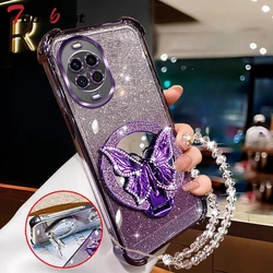 Glitter Butterfly Mirror Crystal Bracelet Shockproof Plating Case Cover - OnePlus 11 (PURPLE)
