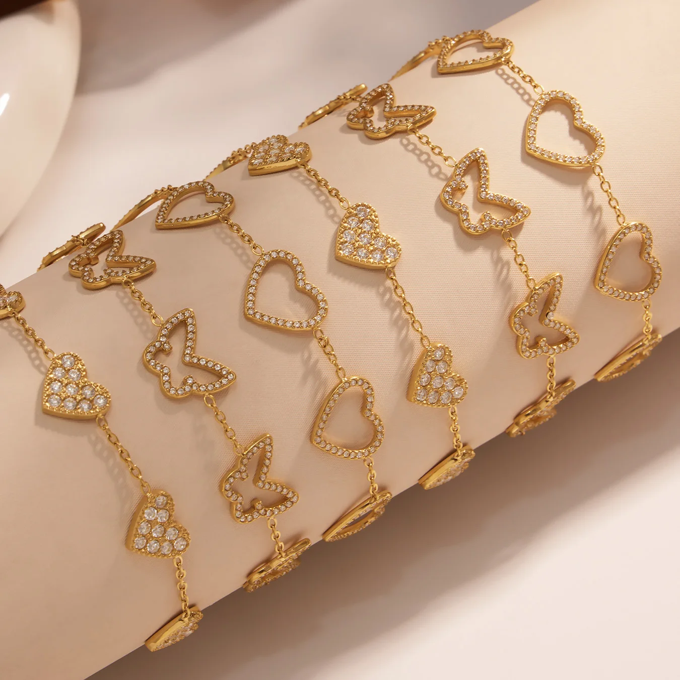 Luxus-Armband aus Edelstahl 316, vergoldet, Zirkon, Damenmode, geometrisch, wasserdicht, Fußkettchen, exquisiter Damenschmuck – Detail 22
