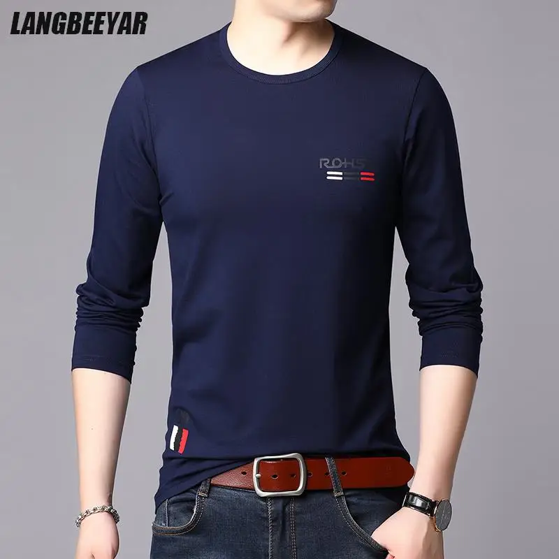 Top Quality 95% Cotton New Fashion Brand Korean T-Shirt Mens Tshirt 2023 Plain Trendy Long Sleeve Tops Casual Men Clothing