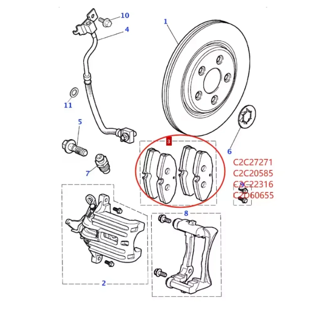 

Тормозные колодки 4 шт. в комплекте C2D60655 для Jaguar XF XK XJ S-TYPE