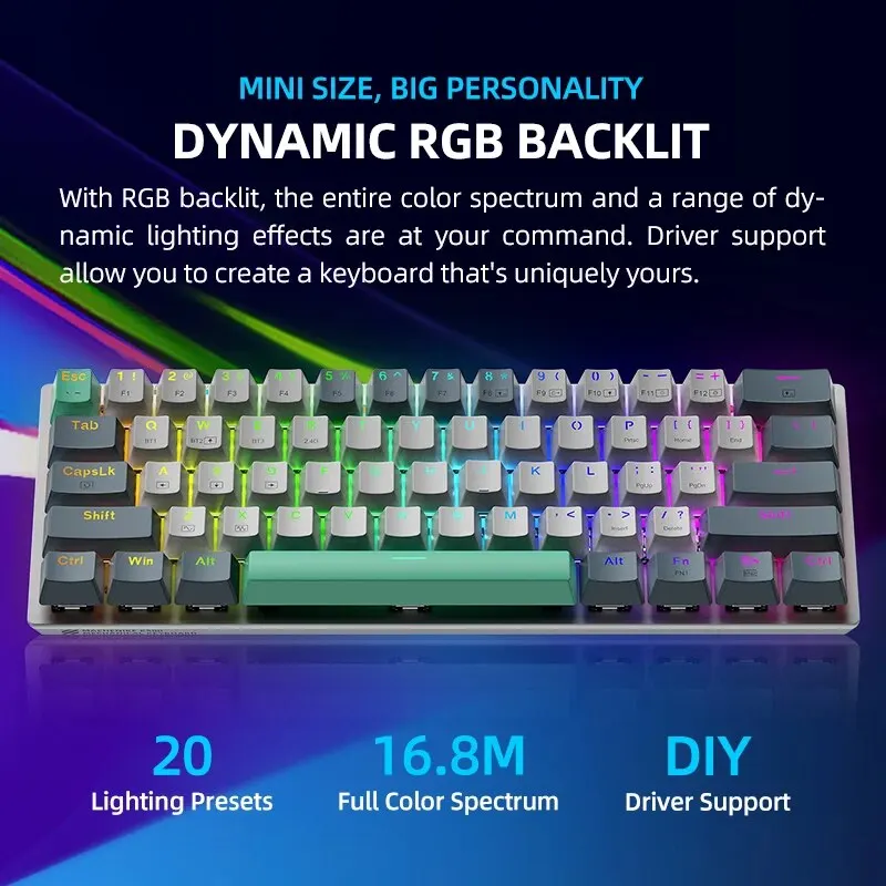 Wireless Mechanical Keyboard MACHENIKE K500-B61W Wireless Mechanical Keyboard 60% ANSI Layout Hot-swappable Tri-mode RGB Wireless Gaming Keyboard for Gamer