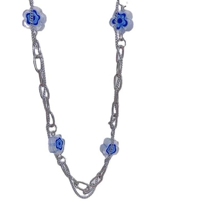 Boho Blue Flower Stitching Women's Necklace Fashionable for Daily Casual Beach Party Chain Chain For Women Fashion Jewelry 2023