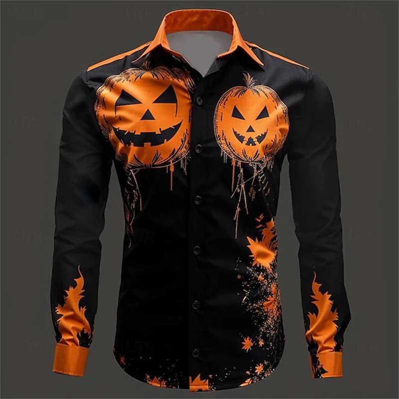 thumbnail image 1 of Camisa amarilla divertida de Halloween 2024 para otoño e invierno, nueva camisa de moda para fiesta de Halloween, camisetas de manga larga para hombre, camisa con botones y temperamento, 1 of 5