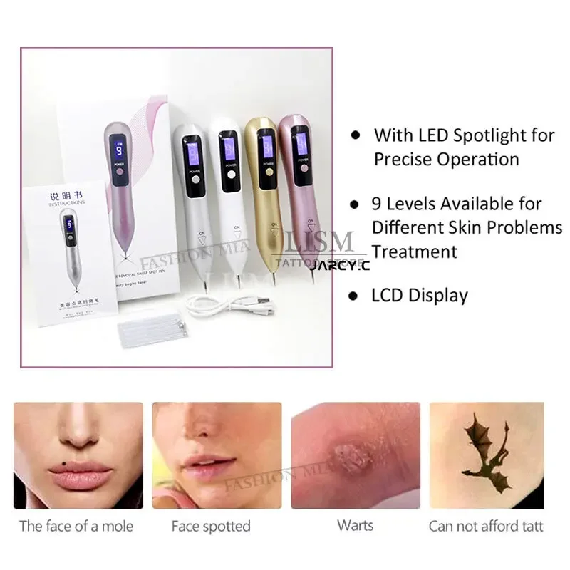 9 Level LCD Laser Plasma Pen Tattoo Freckle Wart Tag Removal Pen LED Light Dark Spot Remover for Face Skin Care Beauty Machine