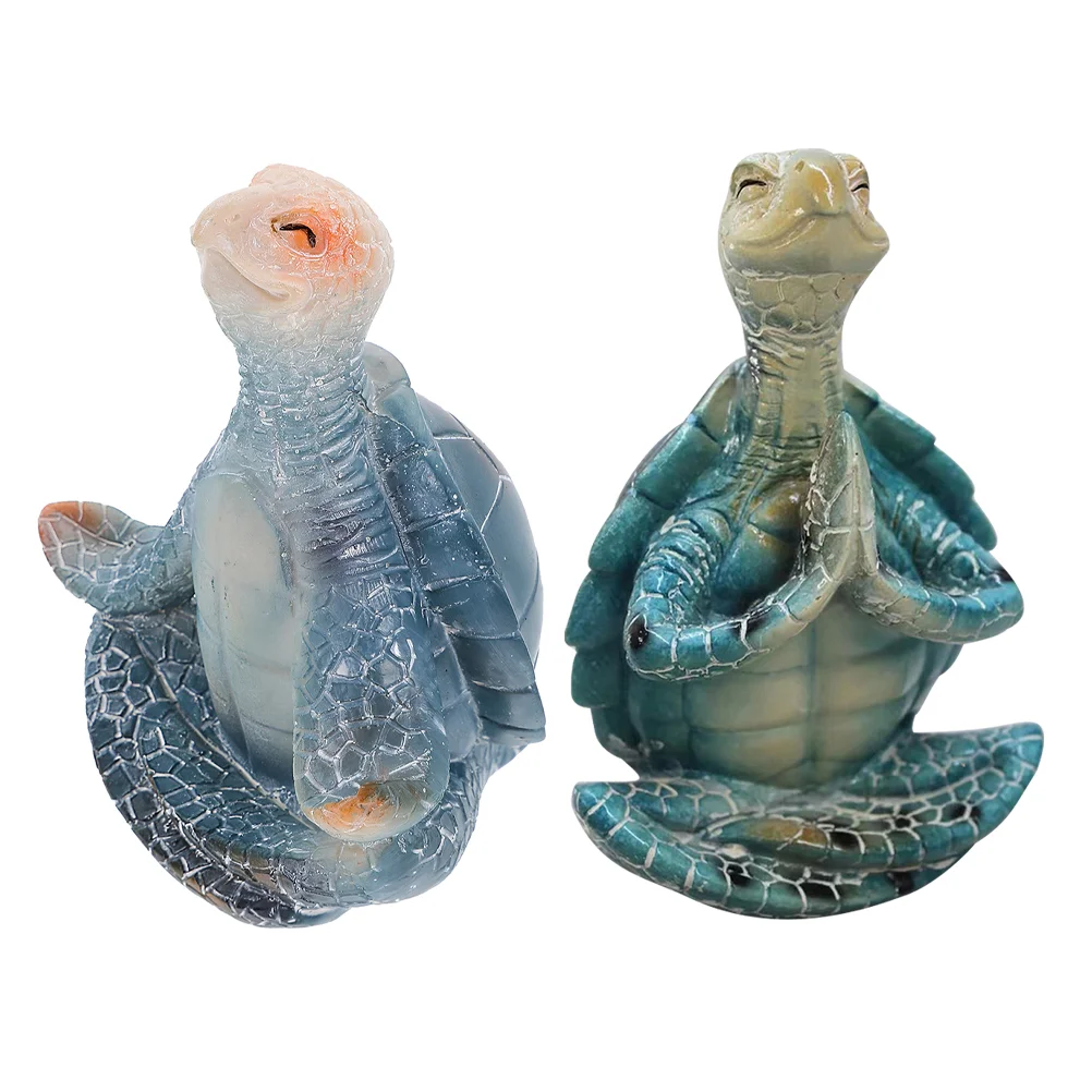 

2 Pcs Turtle Yoga Statue Tortoise Sculpture Sea Decor Beach Decorations for Home Coastal Artistic Resin Garden